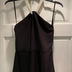 Pearl necklace black dress by Laundry by Shelli Segal